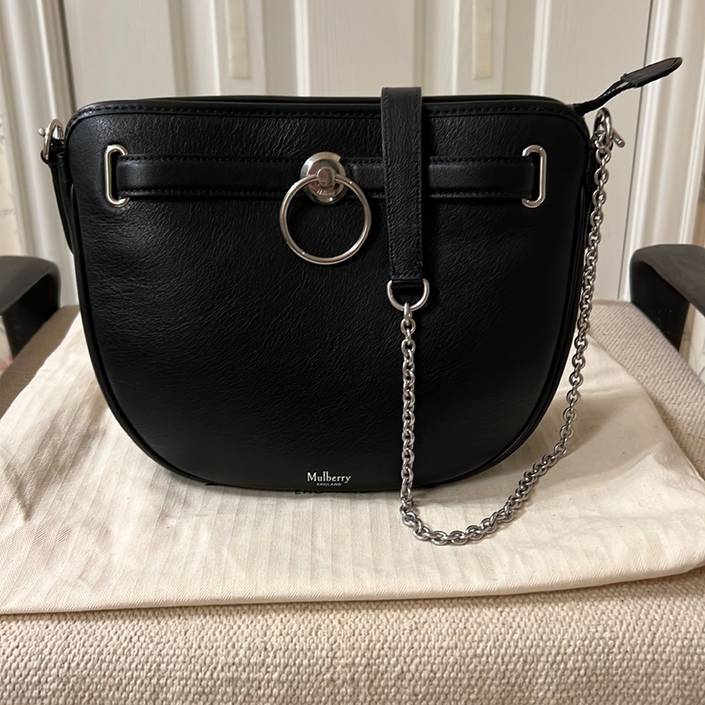 Black Leather Mulberry Brockwell shoulder bag/crossbody with silver hardware